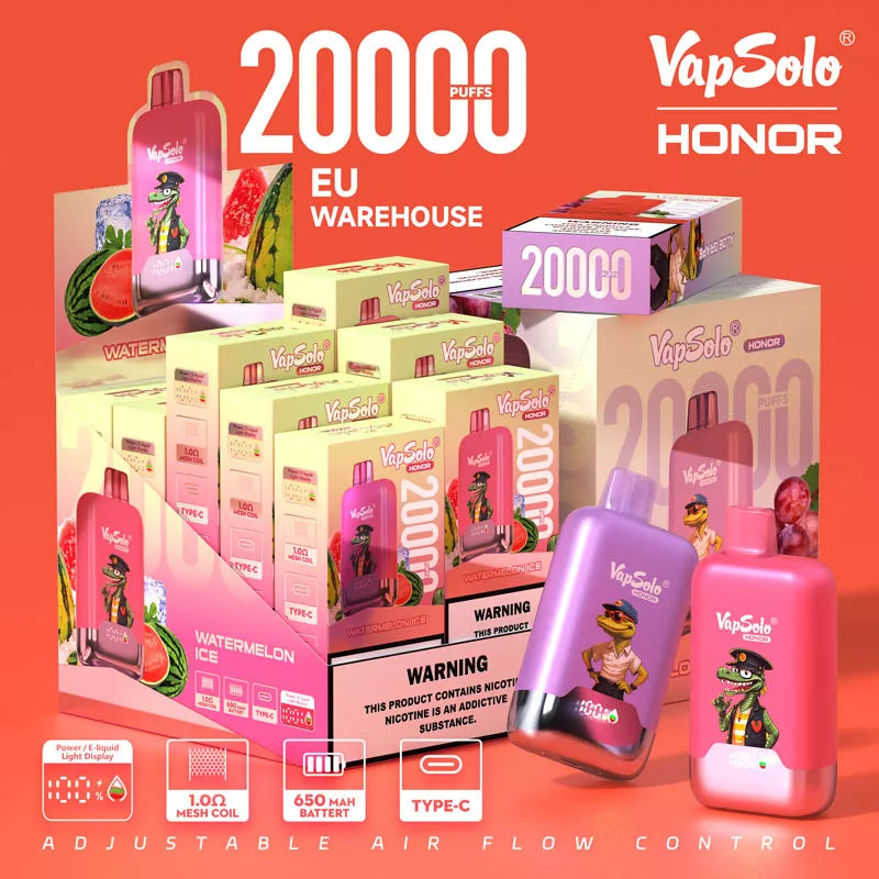 Vapsolo Honor 20000 Puffs 20k 15 Flavors Airflow Adjustable Vape