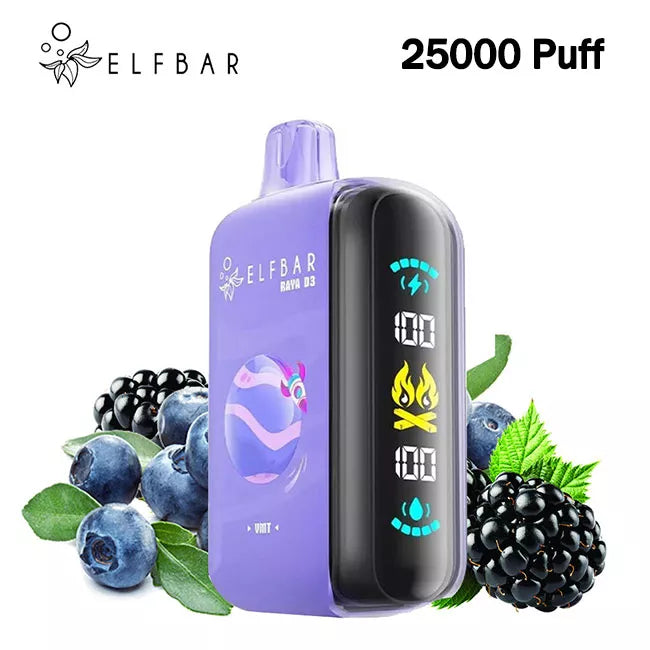 Elf Bar 25000 Puffs Raya D3 Vape 5% Nicotine 3D Screen Original 23ml E-liquid 850mAh Battery 20 flavors