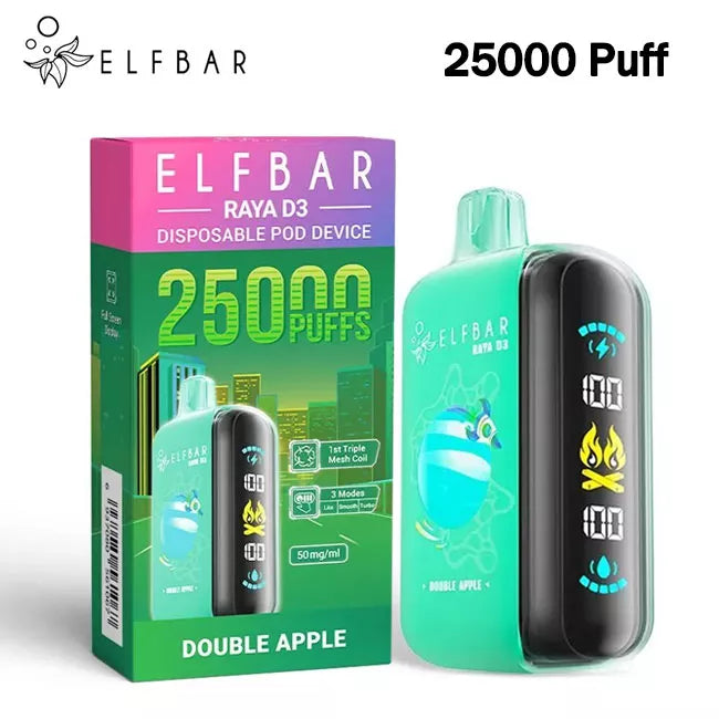 Elf Bar 25000 Puffs Raya D3 Vape 5% Nicotine 3D Screen Original 23ml E-liquid 850mAh Battery 20 flavors
