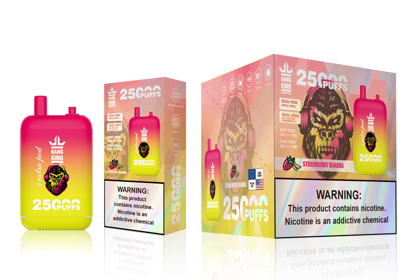 Bang King 25000 Puffs - 46mL Dual Tank (0% to 5% Nicotine) 650mAh Battery 12 Flavors