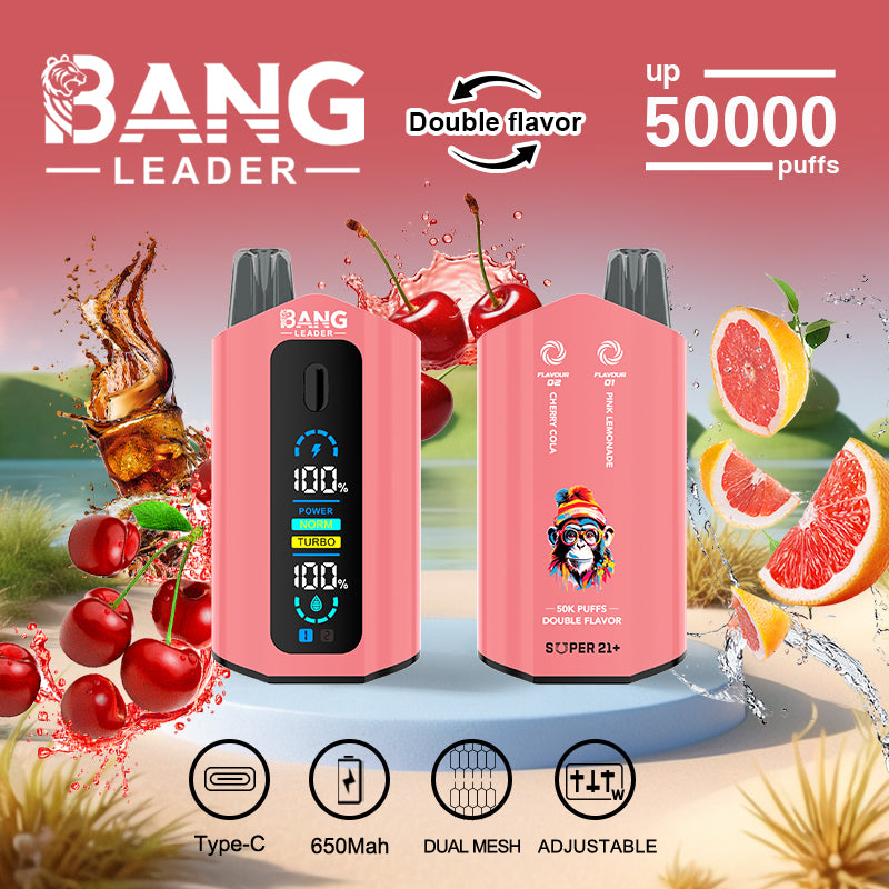 Bang Leader 50000 Disposable Vape - 50K Puffs, 36mBang Leader 50000 Puffs Disposable Vape (0% to 5% Nicotine) – Dual Pods(20mL+20mL) Unmatched Performance 650mAh battery 12 Flavors l E-Liquid (0-5% Nicotine) 36mL650mAh 12 Flavors