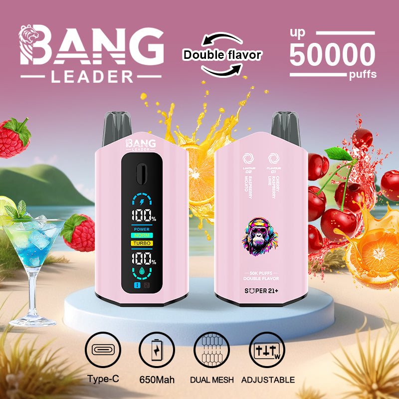 Bang Leader 50000 Disposable Vape - 50K Puffs, 36mBang Leader 50000 Puffs Disposable Vape (0% to 5% Nicotine) – Dual Pods(20mL+20mL) Unmatched Performance 650mAh battery 12 Flavors l E-Liquid (0-5% Nicotine) 36mL650mAh 12 Flavors