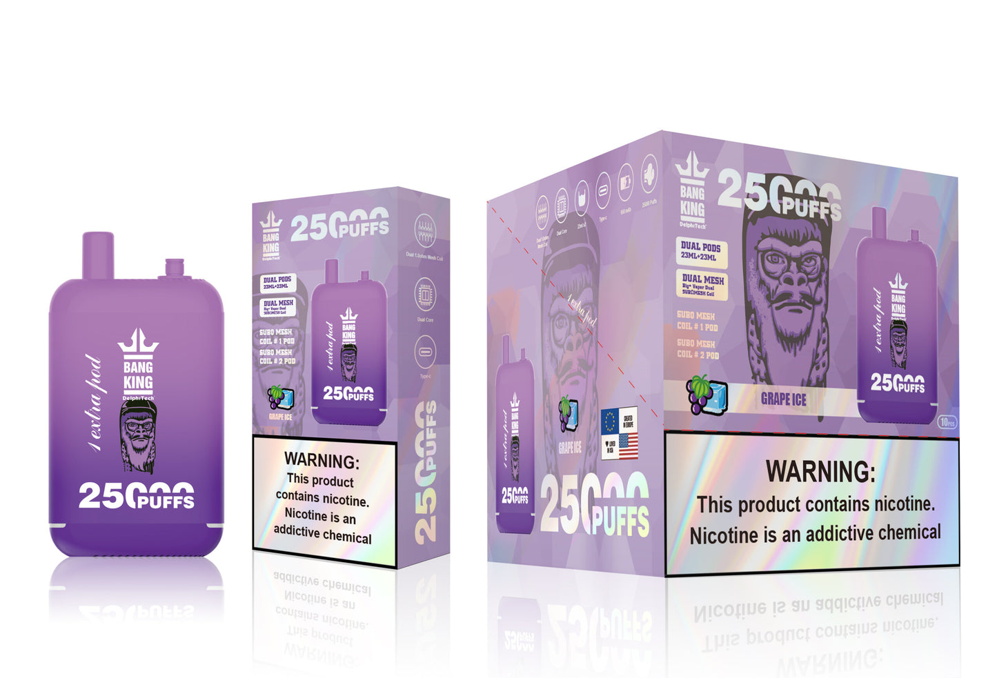 Bang King 25000 Puffs - 46mL Dual Tank (0% to 5% Nicotine) 650mAh Battery 12 Flavors