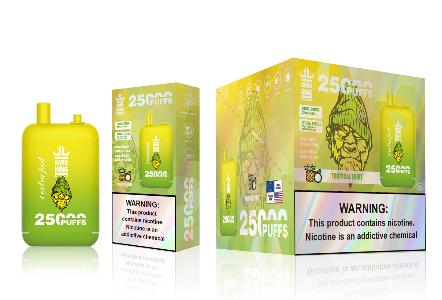 Bang King 25000 Puffs - 46mL Dual Tank (0% to 5% Nicotine) 650mAh Battery 12 Flavors