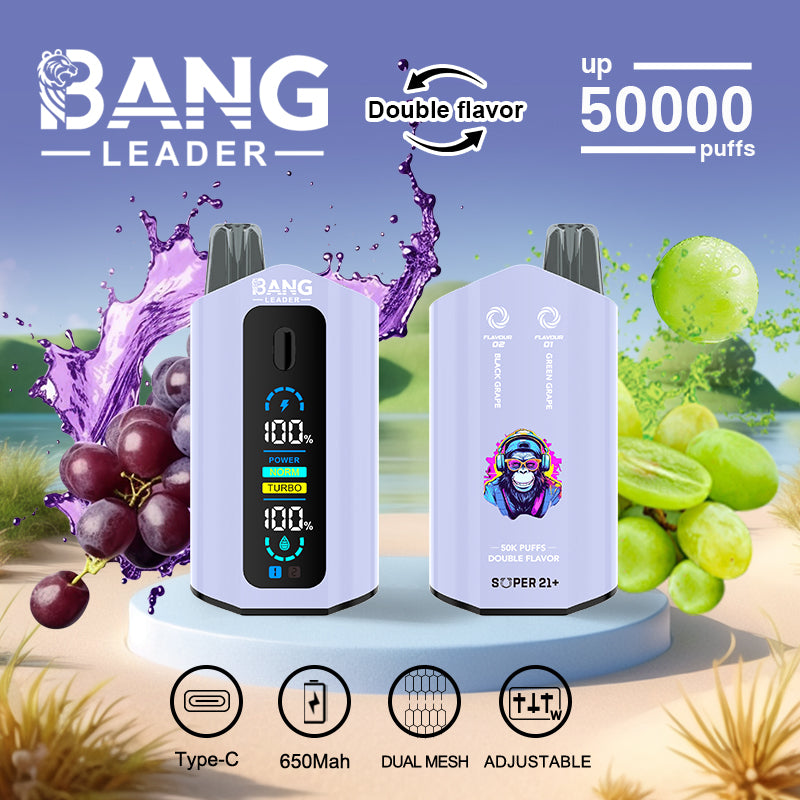 Bang Leader 50000 Disposable Vape - 50K Puffs, 36mBang Leader 50000 Puffs Disposable Vape (0% to 5% Nicotine) – Dual Pods(20mL+20mL) Unmatched Performance 650mAh battery 12 Flavors l E-Liquid (0-5% Nicotine) 36mL650mAh 12 Flavors