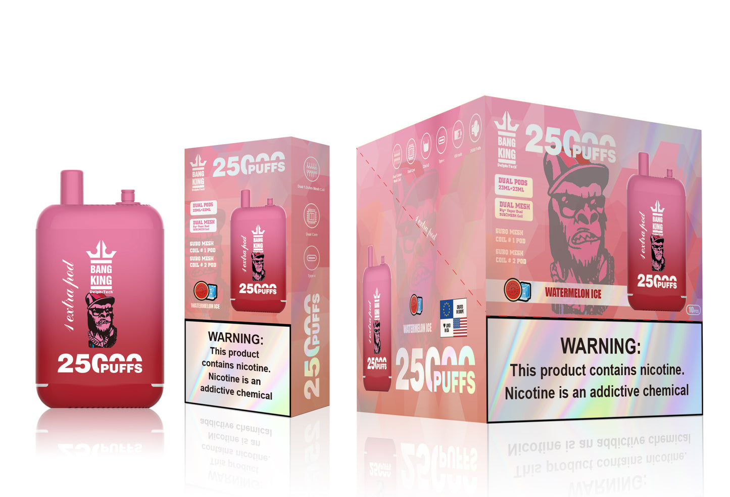 Bang King 25000 Puffs - 46mL Dual Tank (0% to 5% Nicotine) 650mAh Battery 12 Flavors