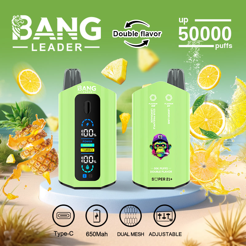 Bang Leader 50000 Disposable Vape - 50K Puffs, 36mBang Leader 50000 Puffs Disposable Vape (0% to 5% Nicotine) – Dual Pods(20mL+20mL) Unmatched Performance 650mAh battery 12 Flavors l E-Liquid (0-5% Nicotine) 36mL650mAh 12 Flavors