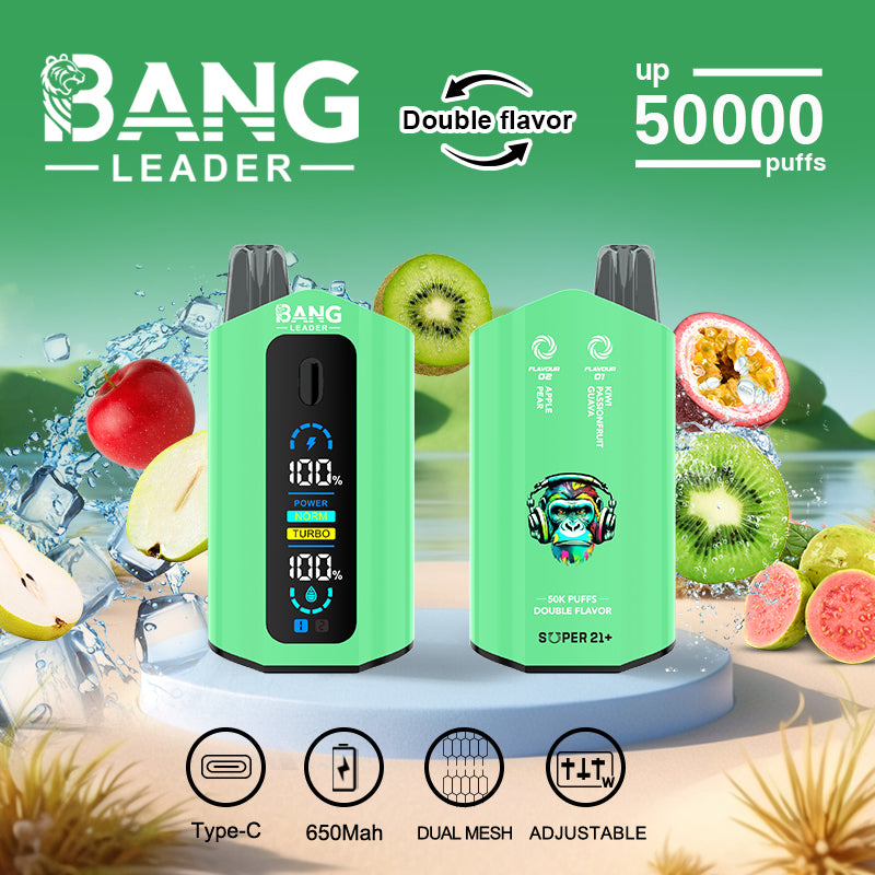 Bang Leader 50000 Disposable Vape - 50K Puffs, 36mBang Leader 50000 Puffs Disposable Vape (0% to 5% Nicotine) – Dual Pods(20mL+20mL) Unmatched Performance 650mAh battery 12 Flavors l E-Liquid (0-5% Nicotine) 36mL650mAh 12 Flavors