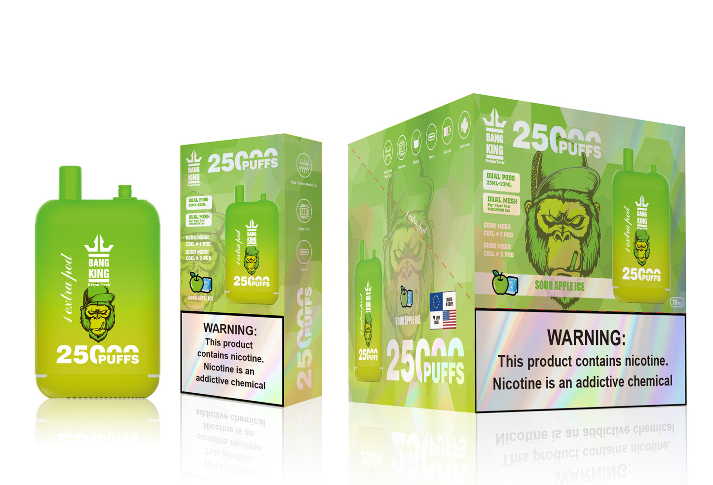 Bang King 25000 Puffs - 46mL Dual Tank (0% to 5% Nicotine) 650mAh Battery 12 Flavors