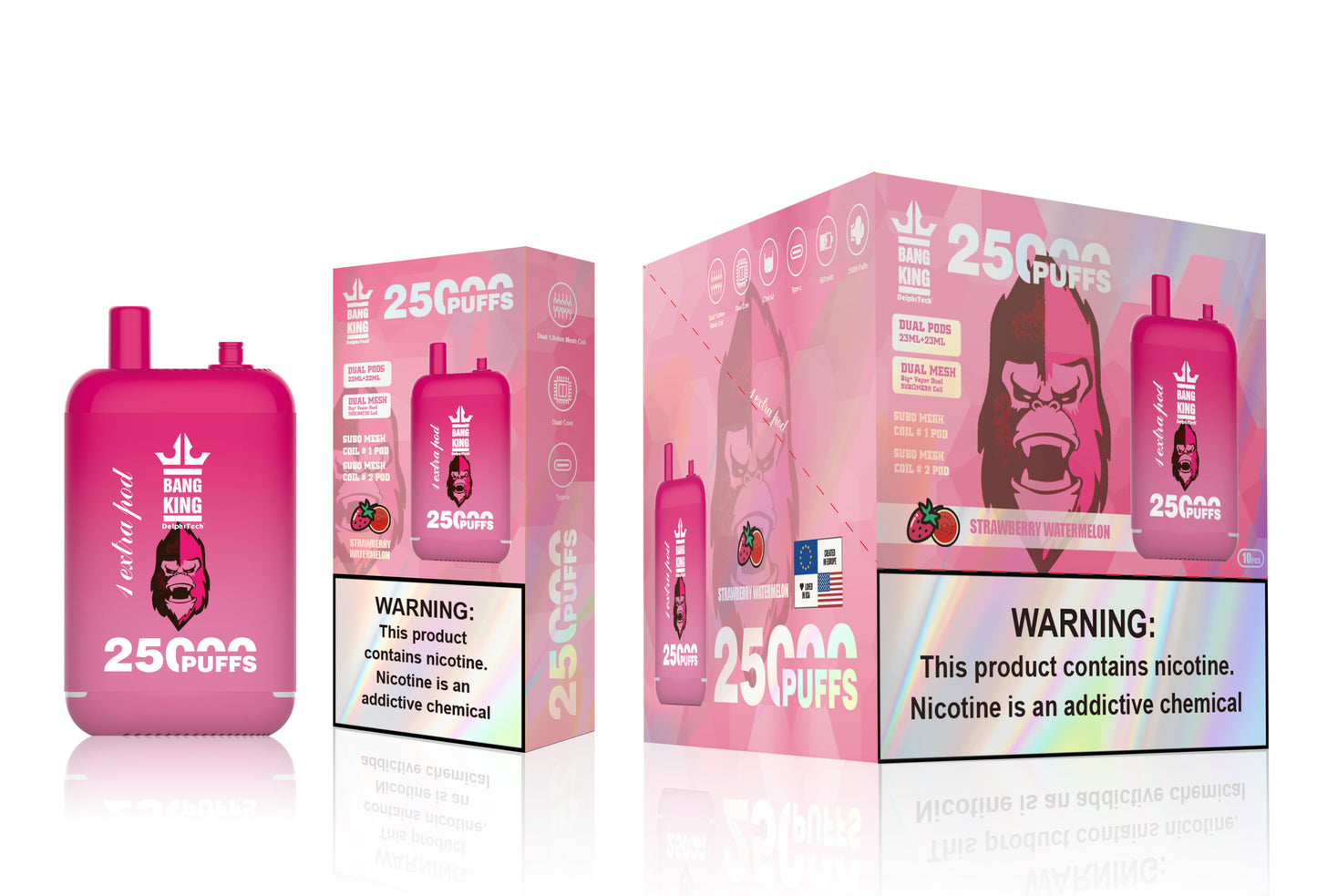 Bang King 25000 Puffs - 46mL Dual Tank (0% to 5% Nicotine) 650mAh Battery 12 Flavors