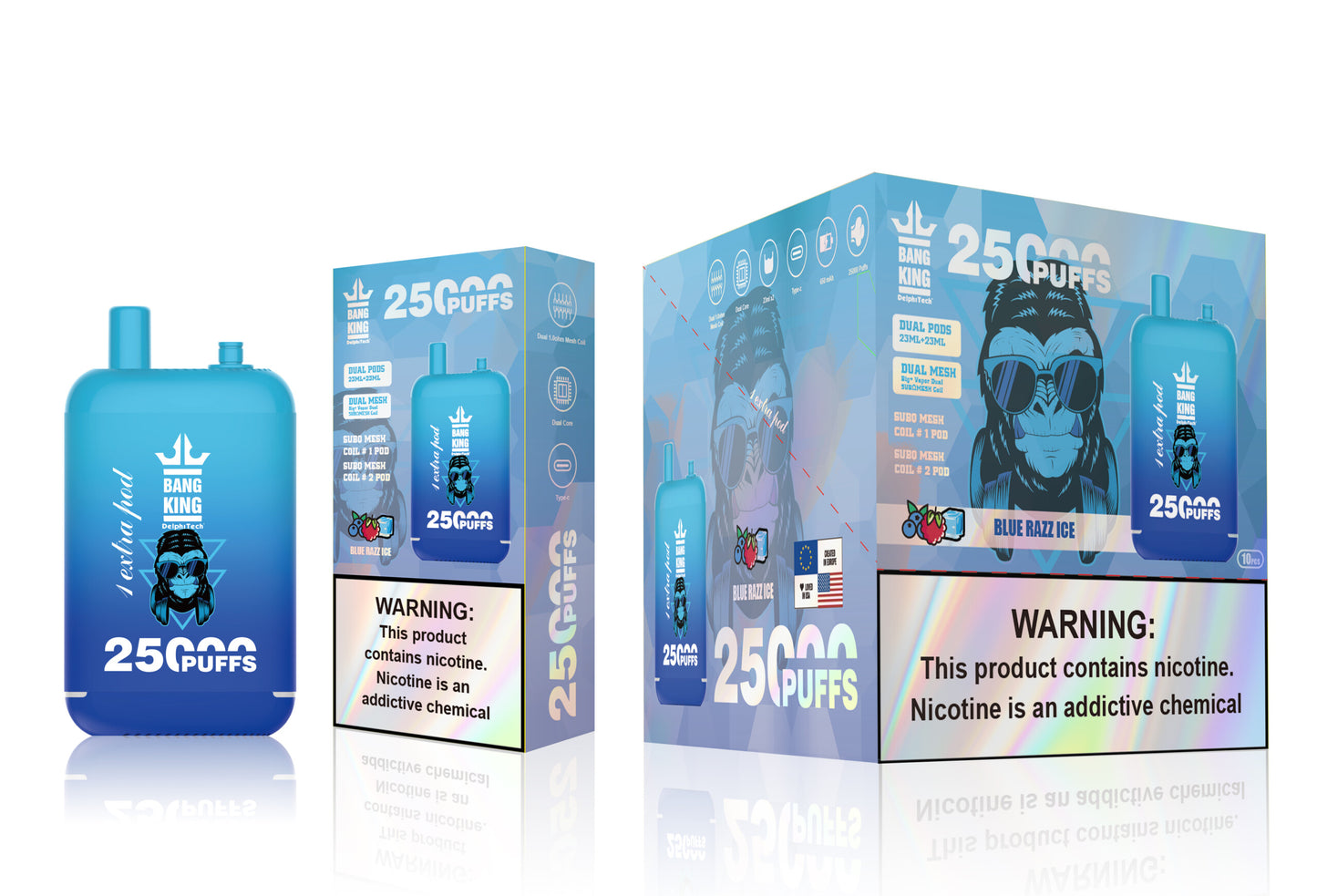 Bang King 25000 Puffs - 46mL Dual Tank (0% to 5% Nicotine) 650mAh Battery 12 Flavors