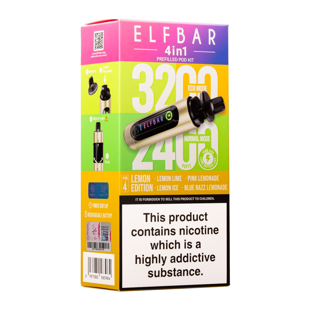 Elf Bar 3200 & 2400 Puff (4 in 1) Prefilled Pod Kit 20mg Nicotine 8ml E-Liquid Capacity 1500mAh Battery 16 Fruit Edition
