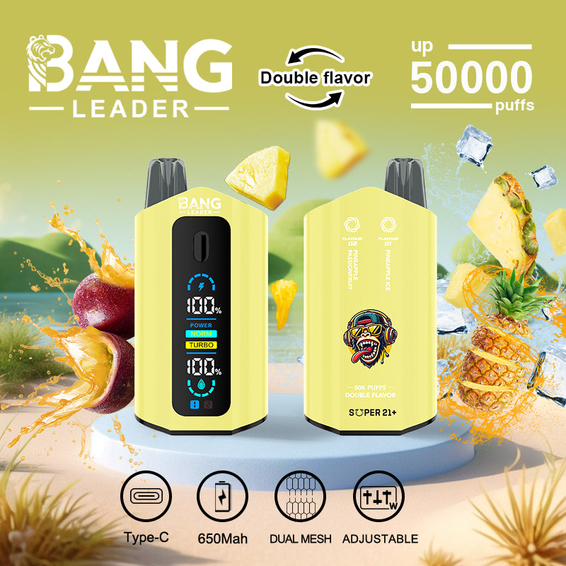 Bang Leader 50000 Disposable Vape - 50K Puffs, 36mBang Leader 50000 Puffs Disposable Vape (0% to 5% Nicotine) – Dual Pods(20mL+20mL) Unmatched Performance 650mAh battery 12 Flavors l E-Liquid (0-5% Nicotine) 36mL650mAh 12 Flavors