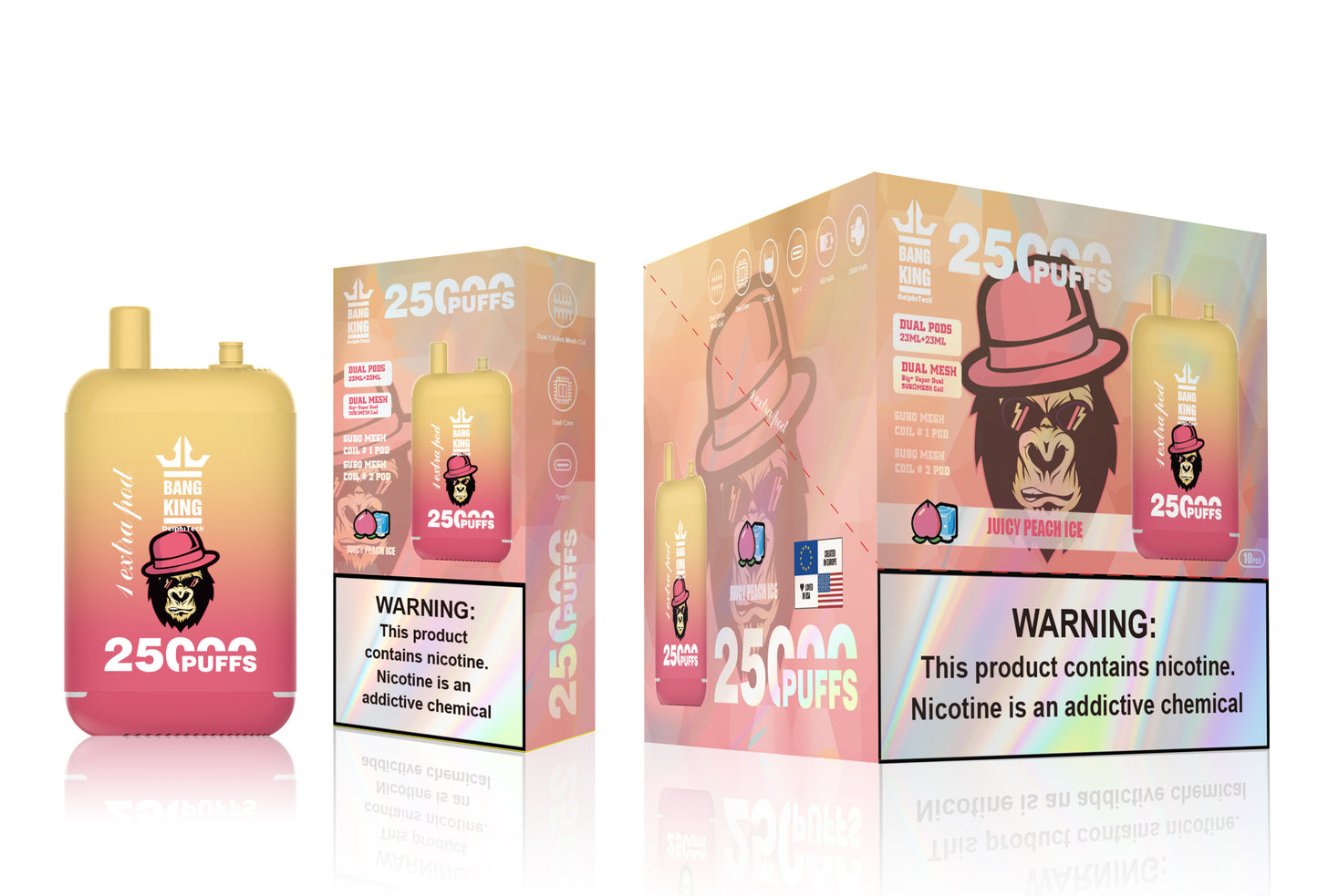 Bang King 25000 Puffs - 46mL Dual Tank (0% to 5% Nicotine) 650mAh Battery 12 Flavors