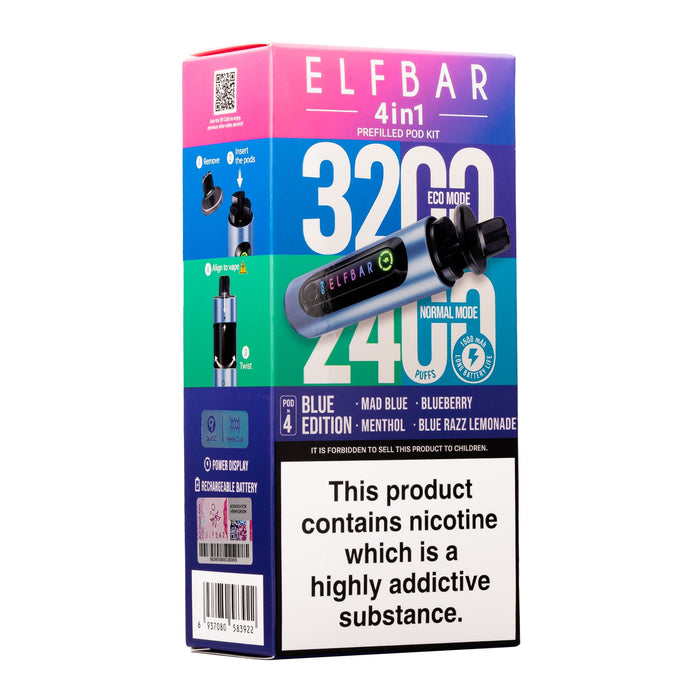 Elf Bar 3200 & 2400 Puff (4 in 1) Prefilled Pod Kit 20mg Nicotine 8ml E-Liquid Capacity 1500mAh Battery 16 Fruit Edition