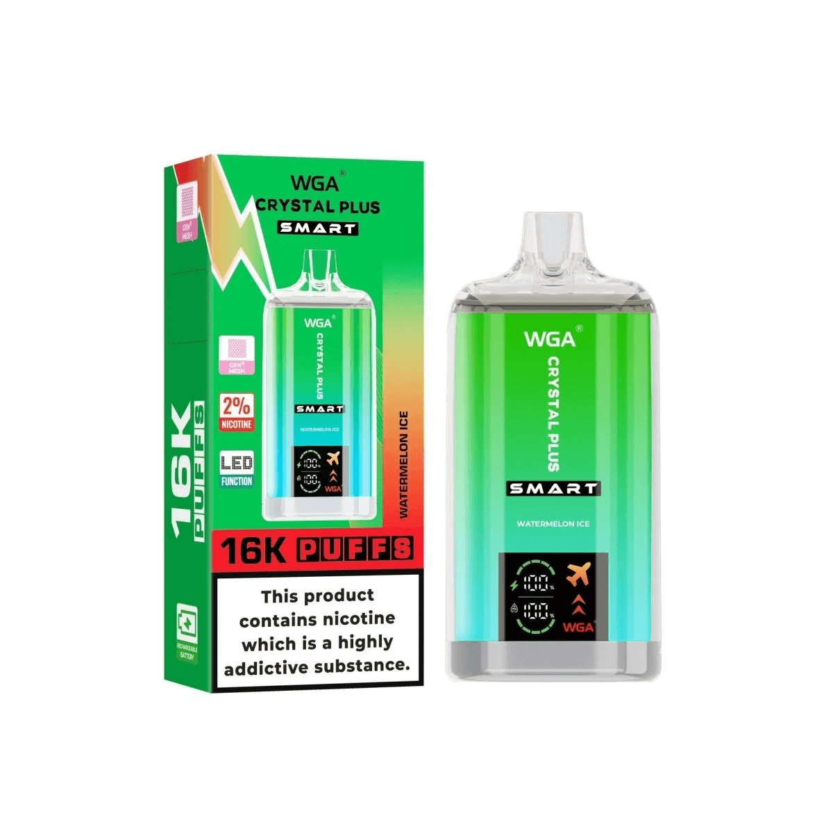 WGA Crystal PLUS Smart Digital16000 puff Disposable Vape Wholesale-650mAh Battery, 27ml E-liquid, Multiple Nicotine 20 Flavors