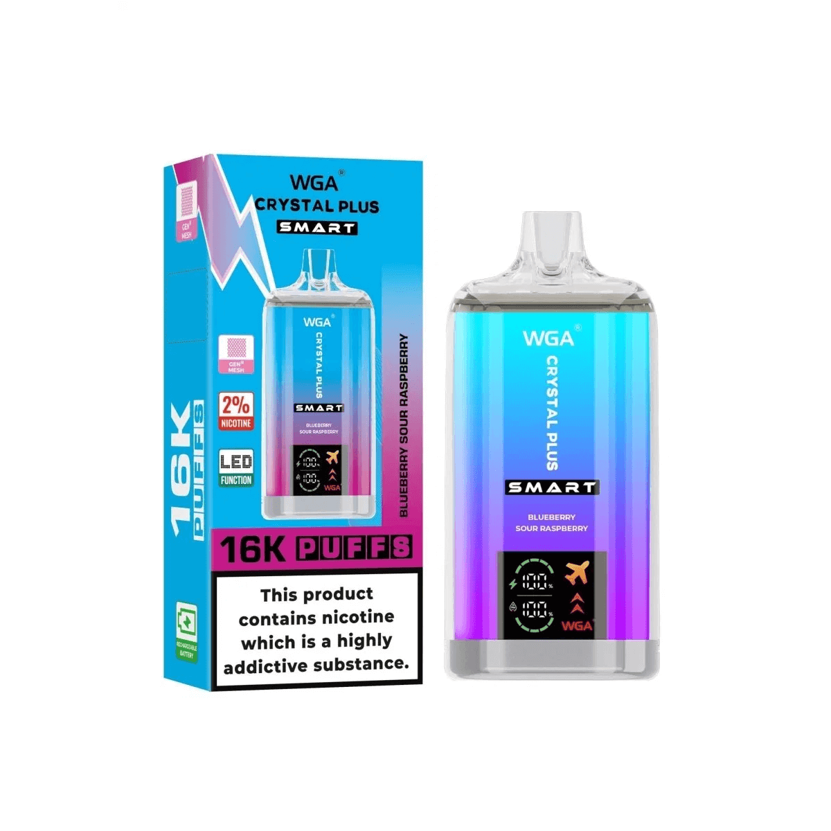 WGA Crystal PLUS Smart Digital16000 puff Disposable Vape Wholesale-650mAh Battery, 27ml E-liquid, Multiple Nicotine 20 Flavors