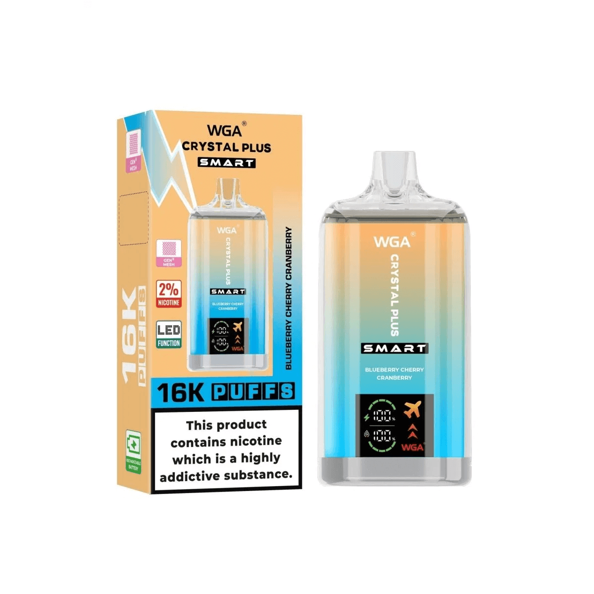 WGA Crystal PLUS Smart Digital16000 puff Disposable Vape Wholesale-650mAh Battery, 27ml E-liquid, Multiple Nicotine 20 Flavors