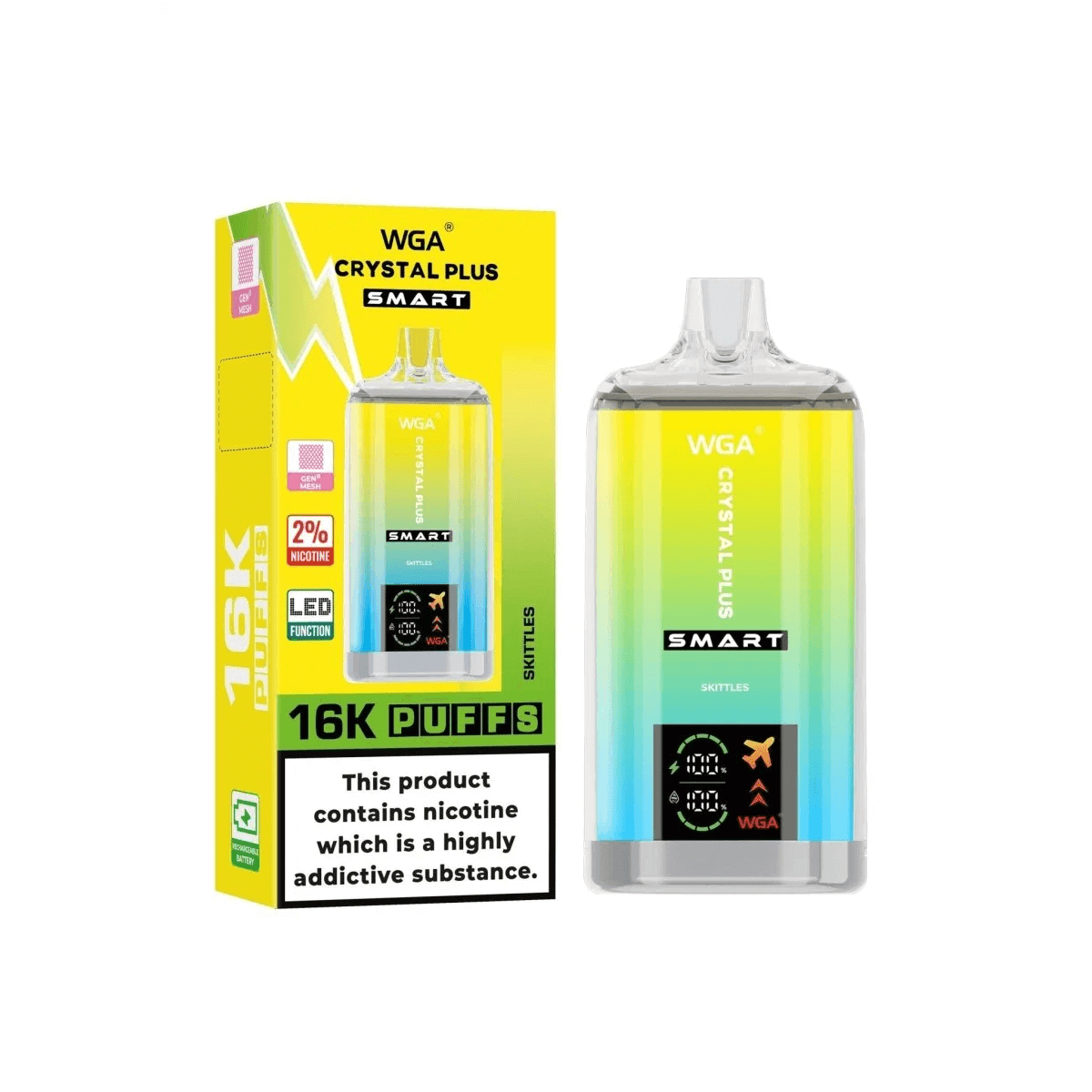 WGA Crystal PLUS Smart Digital16000 puff Disposable Vape Wholesale-650mAh Battery, 27ml E-liquid, Multiple Nicotine 20 Flavors