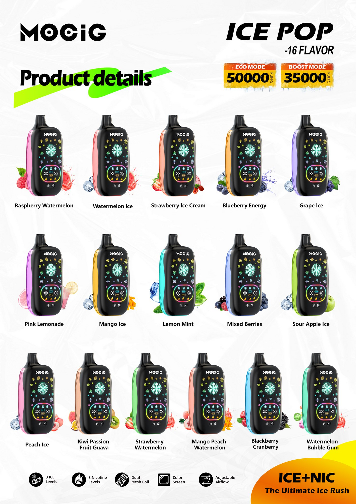 MOCIG ICE POP 50000 Puffs Disposable Vape Wholesale-13ml E-liquid,Multiple Nicotine 15 Flavors