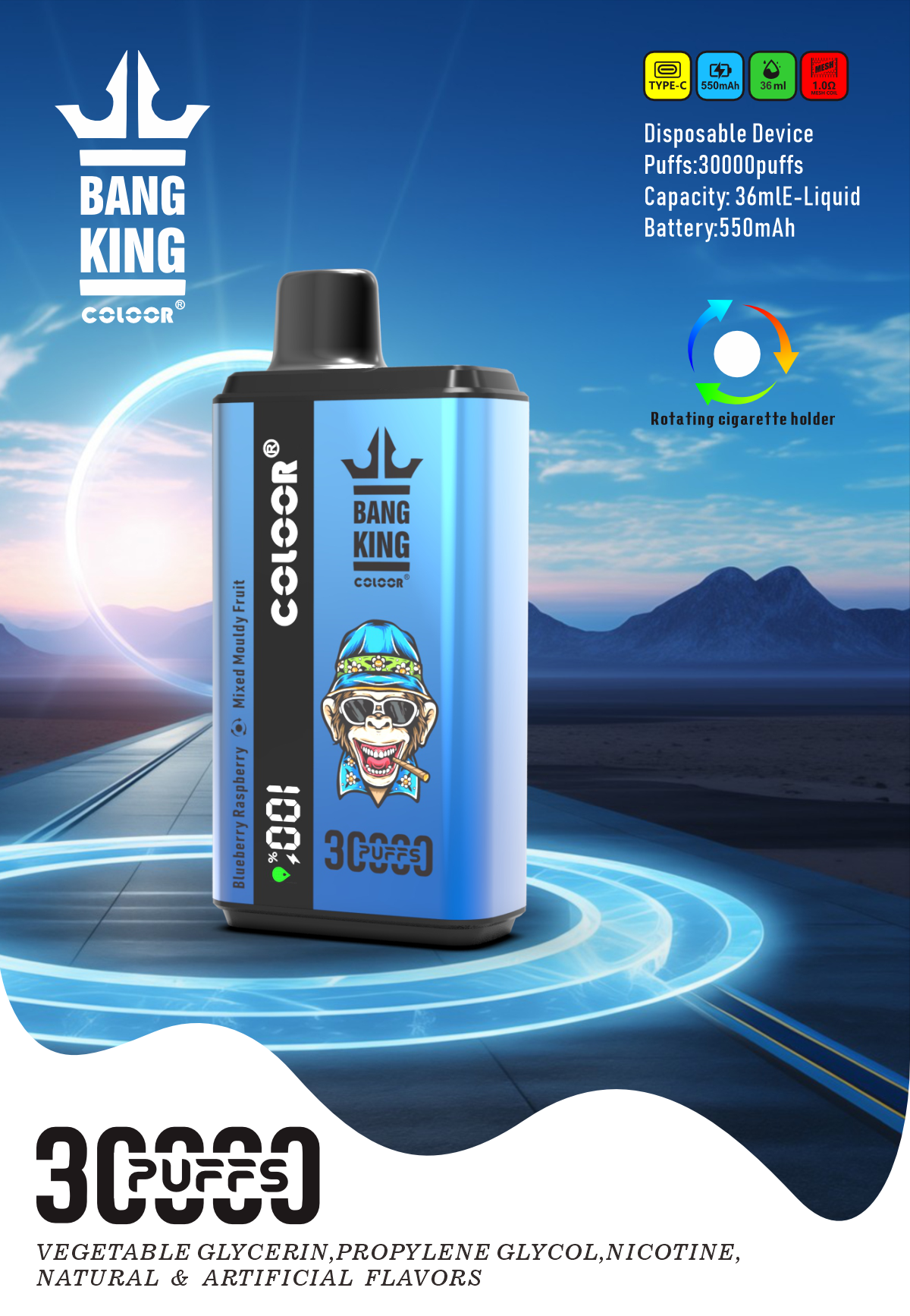 Bang King 30000 Puffs Disposable Vape 12 Flavors-850mAh Battery, 30ml E-liquid, Multiple Nicotine 12 Flavors