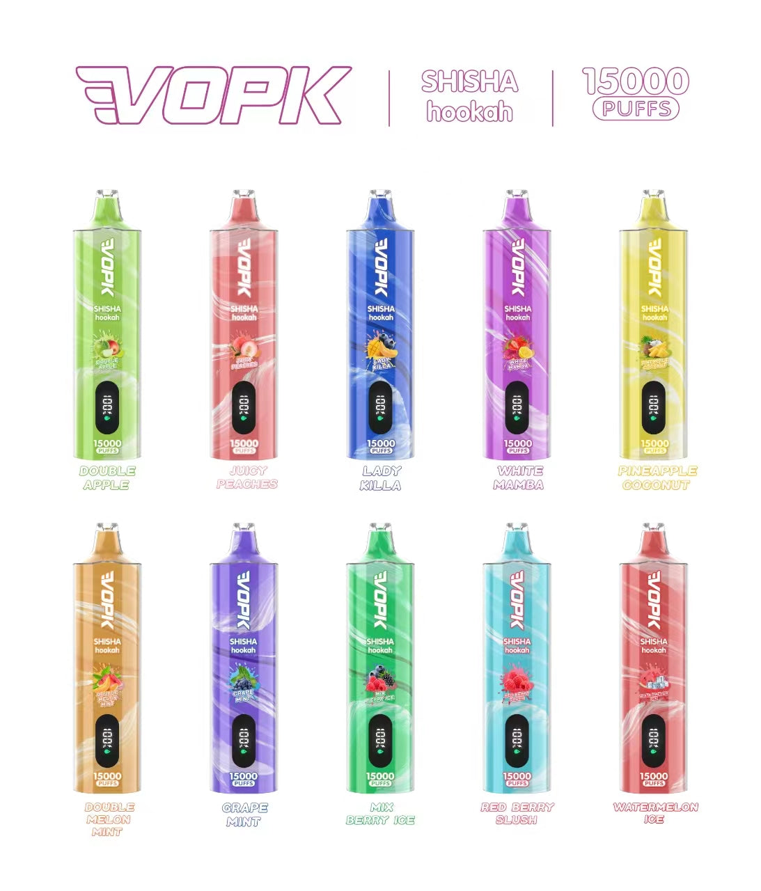 VOPK SHISHA 15000 Puffs Disposable Vape Wholesale-600mAh battery, 16ml E-liquid,Multiple Nicotine 12 Flavors