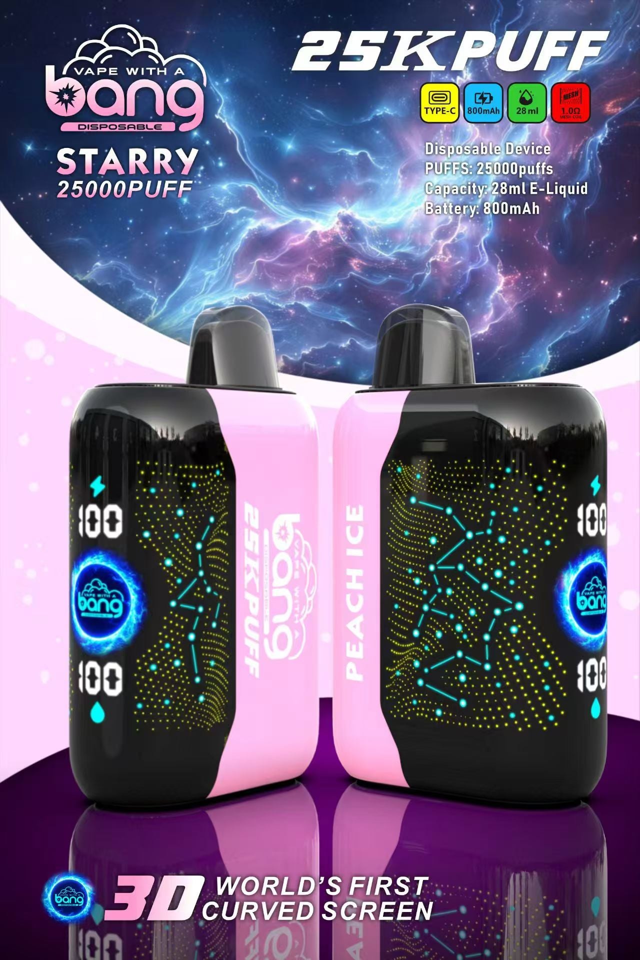 Bang Starry 25K Puffs Smart Full Screen Turn Ice Wholesale Disposable Vape Puff 36k Prefilled Pod