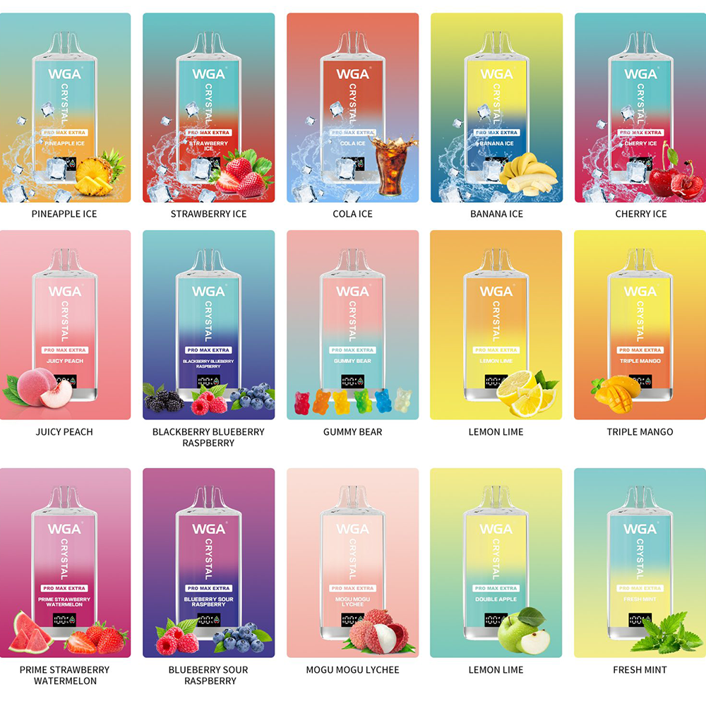 Box of 10 WGA Crystal Pro Max Extra 15000 Vape-650mAh Battery, Multiple Nicotine 9 Flavors