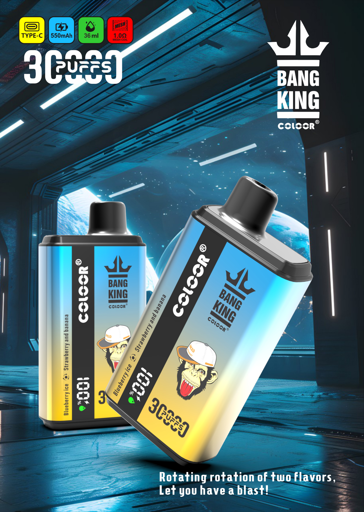 Bang King 30000 Puffs Disposable Vape 12 Flavors-850mAh Battery, 30ml E-liquid, Multiple Nicotine 12 Flavors