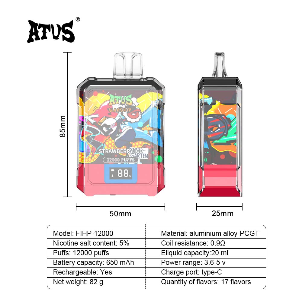 ATVS Warship 12000 Puffs Disposable Vape Wholesale-650mAh battery, 20ml E-liquid, Multiple Nicotine 16 Flavors