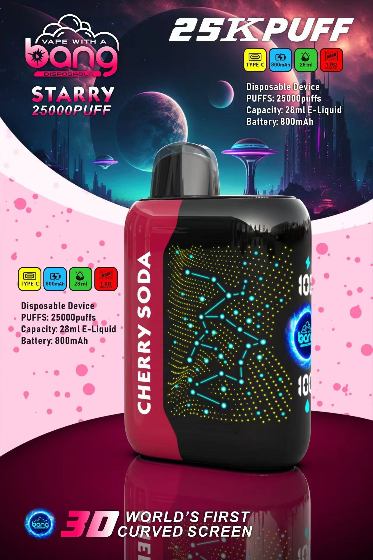 Bang Starry 25K Puffs Smart Full Screen Turn Ice Wholesale Disposable Vape Puff 36k Prefilled Pod