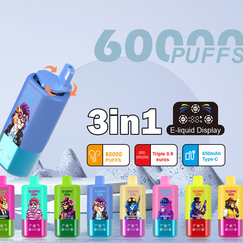VOPK 3in1 60000 Puffs Vape 60K Disposable Wholesale Vape Pen E Cigarette Prefilled 54ml 650mAh Disposable Vape 12 Flavors 2% 5%