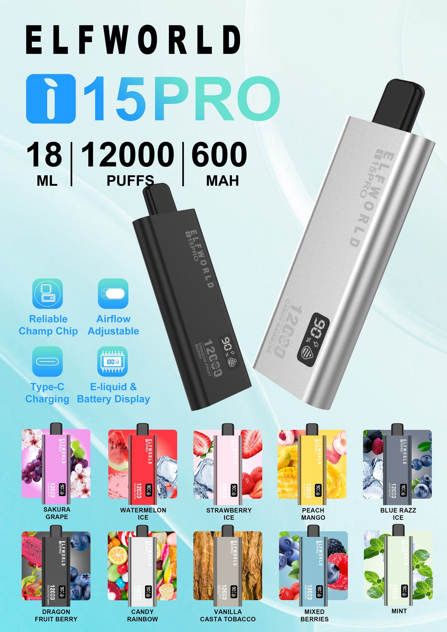 ELFWORLD i15 Pro 12000 Puffs Disposable Vape Wholesale