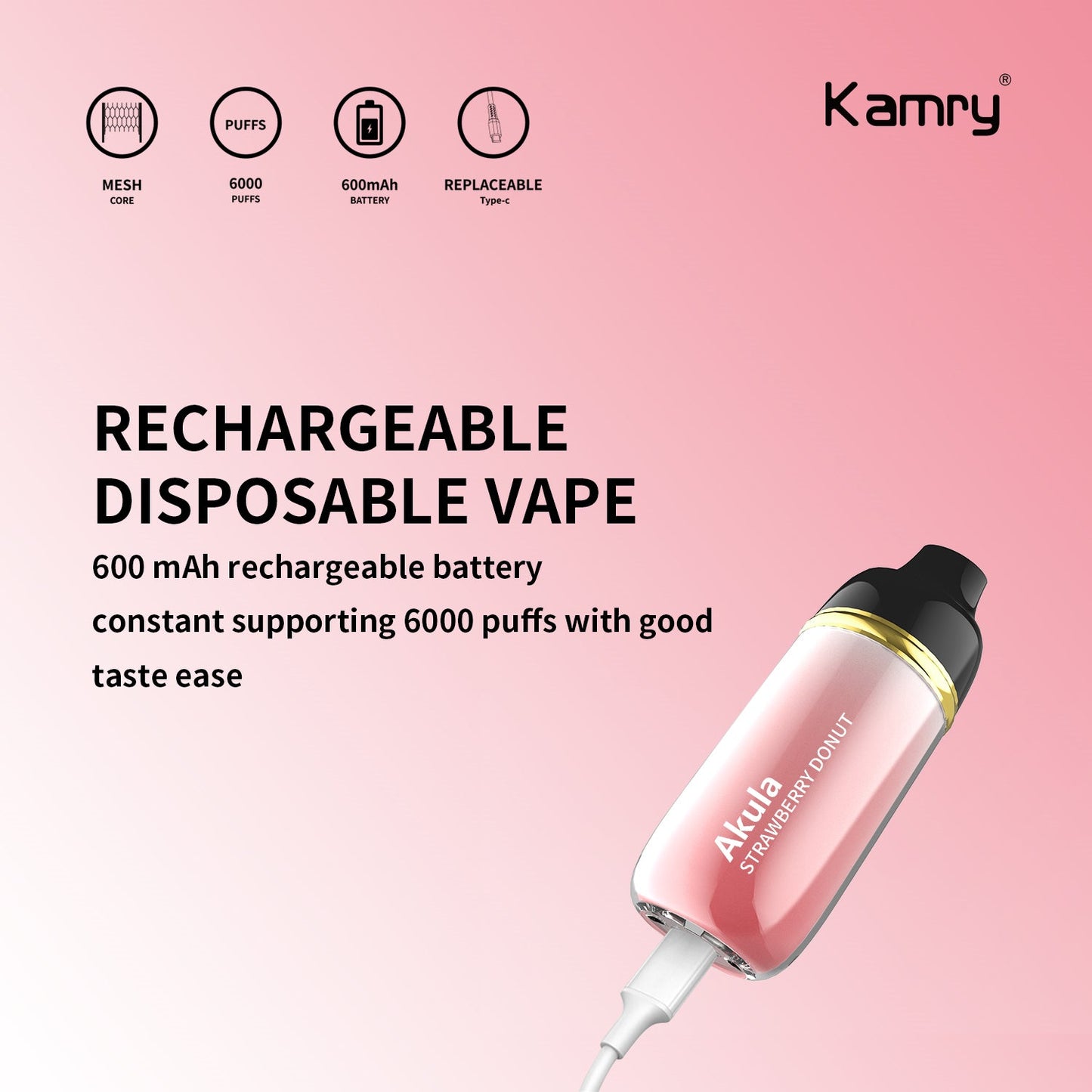 Kamry Akula 6000 Puffs Disposable Vape Wholesale-600mAh battery, 14ml E-liquid, Multiple Nicotine 10 Flavors