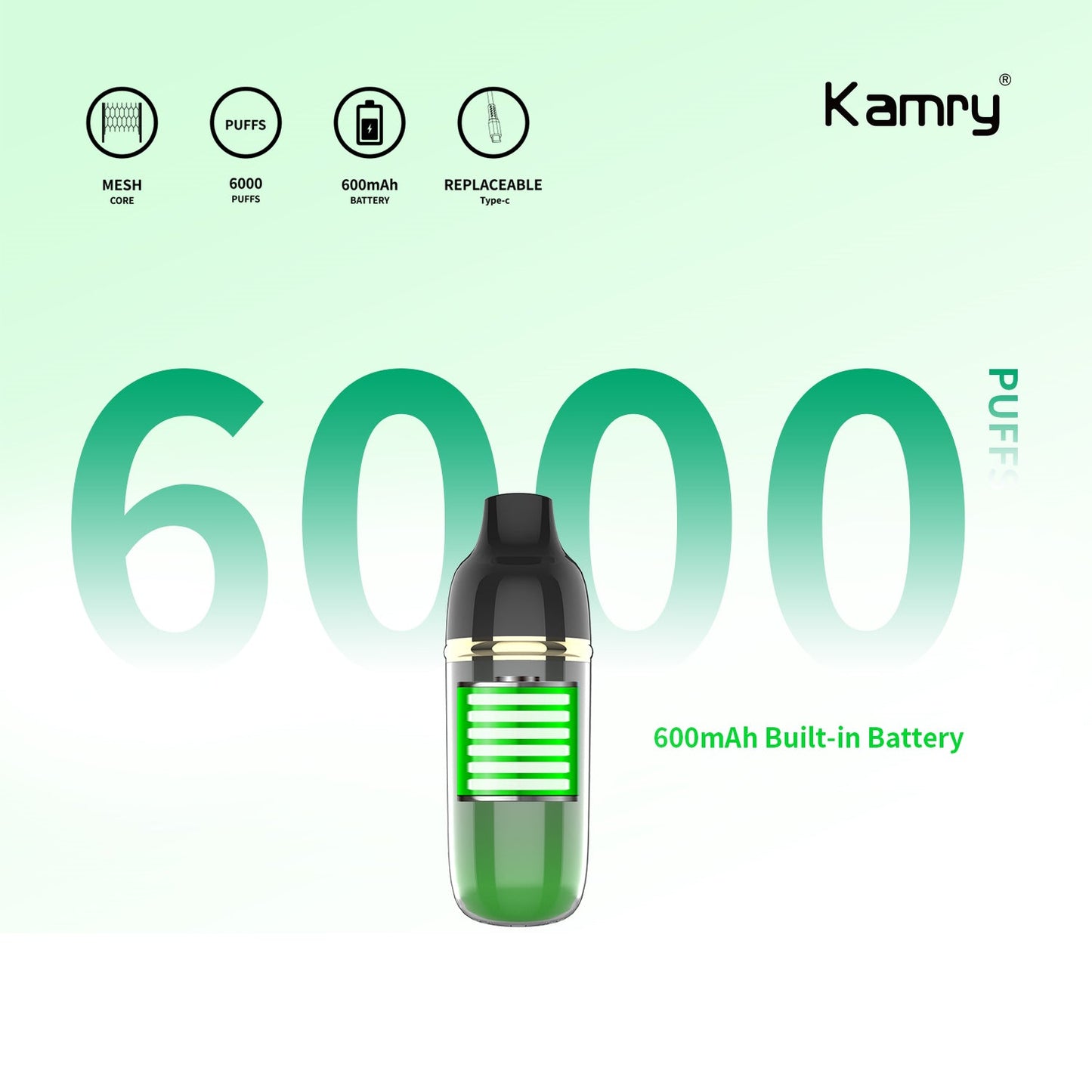 Kamry Akula 6000 Puffs Disposable Vape Wholesale-600mAh battery, 14ml E-liquid, Multiple Nicotine 10 Flavors