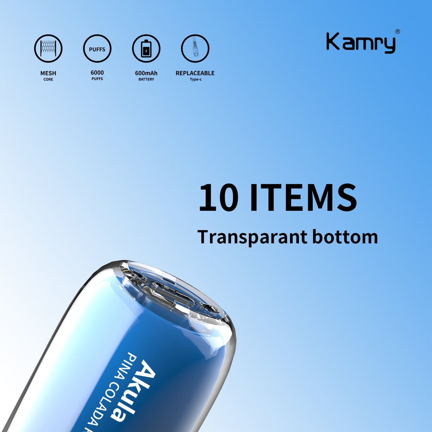 Kamry Akula 6000 Puffs Disposable Vape Wholesale-600mAh battery, 14ml E-liquid, Multiple Nicotine 10 Flavors