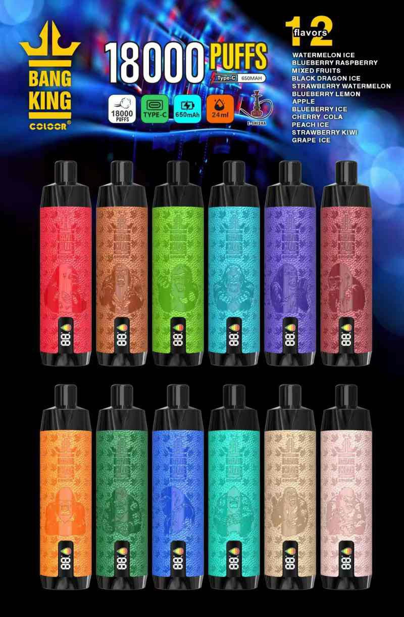 Bang King E Shisha 24ml E Liquid Disposable Pod 18000 Puffs Smart Screen Vaping Experience E Vapes-650mAh Battery, 24ml E-liquid, Multiple Nicotine 12 Flavors