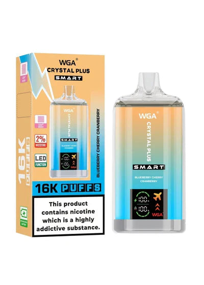 WGA Crystal Plus Smart 16000 Vape Rechargeable-650mAh Battery, 40ml E-liquid, Multiple Nicotine 13 Flavors