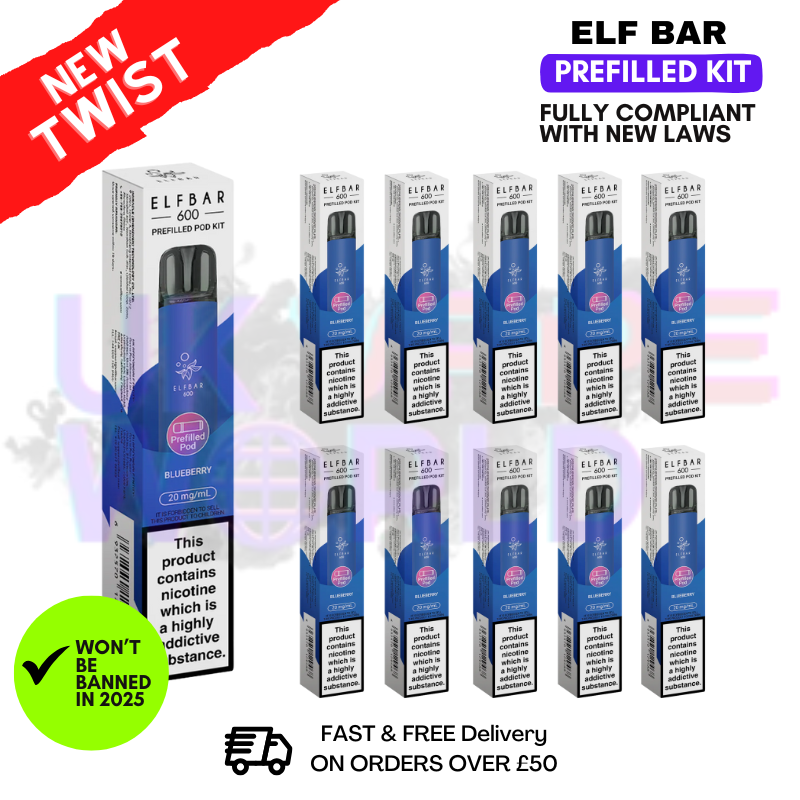 Elf Bar Blueberry 600 Puff Box of 10 (New) 2% Nicotine 550mah Battery capacity