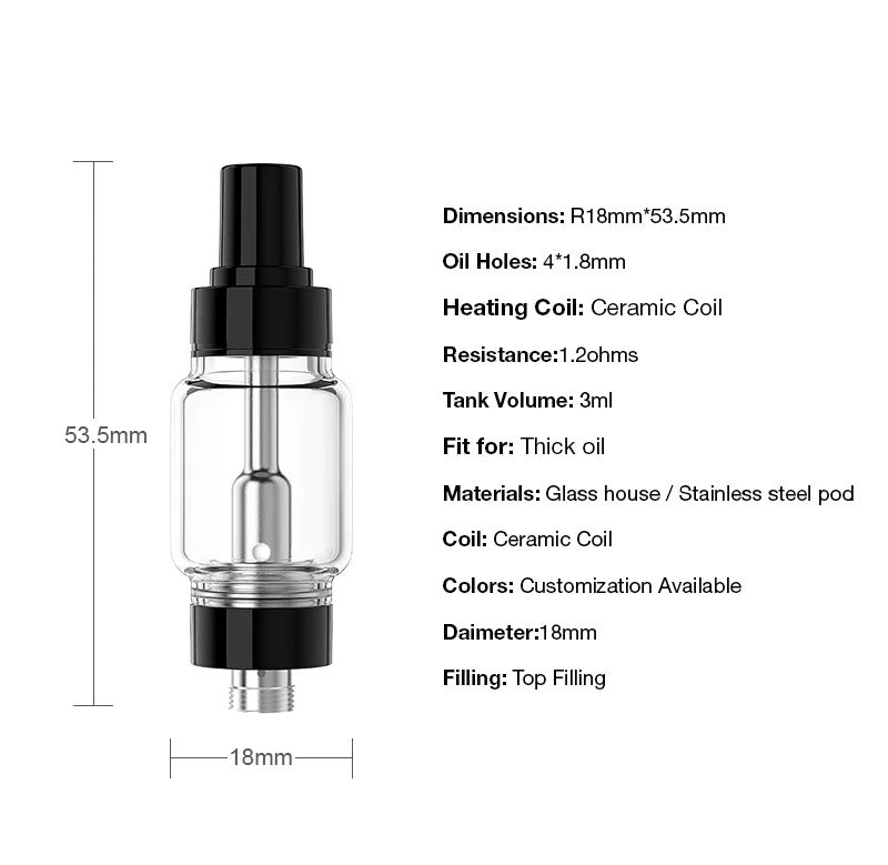 3ml CBD Vape Cartridge Thick Oil Vaporizers Vape Pen Cartridge 510 Thread Atomizer