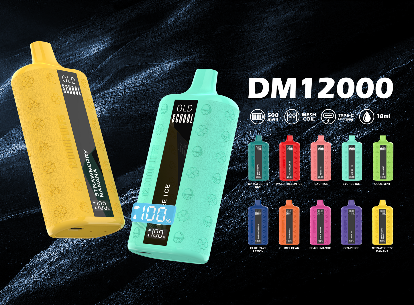 OLD School Leather 12000 Puffs Disposable Vape Wholesale-500mAh battery, 18ml E-liquid, Multiple Nicotine 10 Flavors