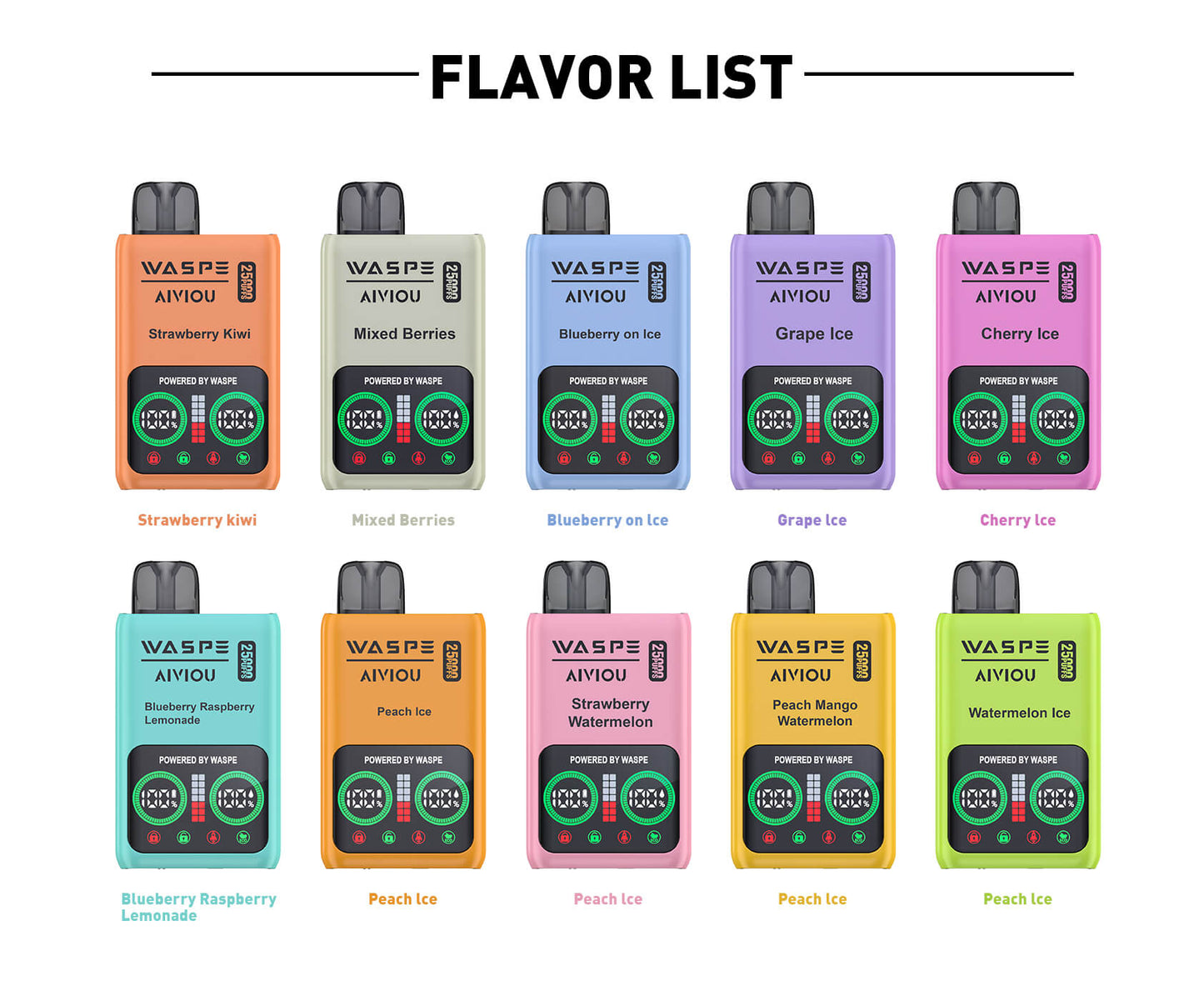 WASPE 25000 Puffs Disposable Vape Wholesale, 650 mAh ,25ML 10Flavors