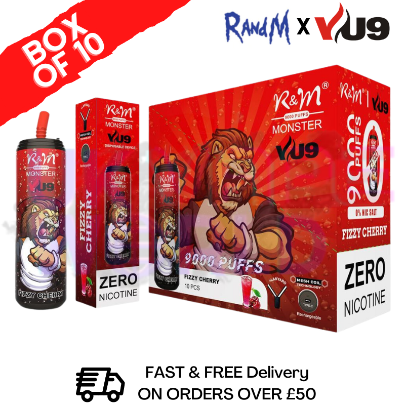 Fizzy Cherry 9K Monster 9000 Puff 0MG NIC PACK OF 10 BAR