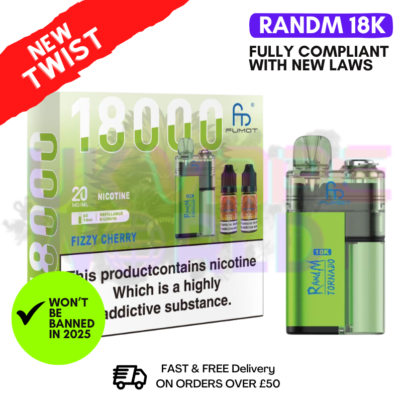 Fizzy Cherry RandM Tornado 18K 18000 Puff Vape Kit