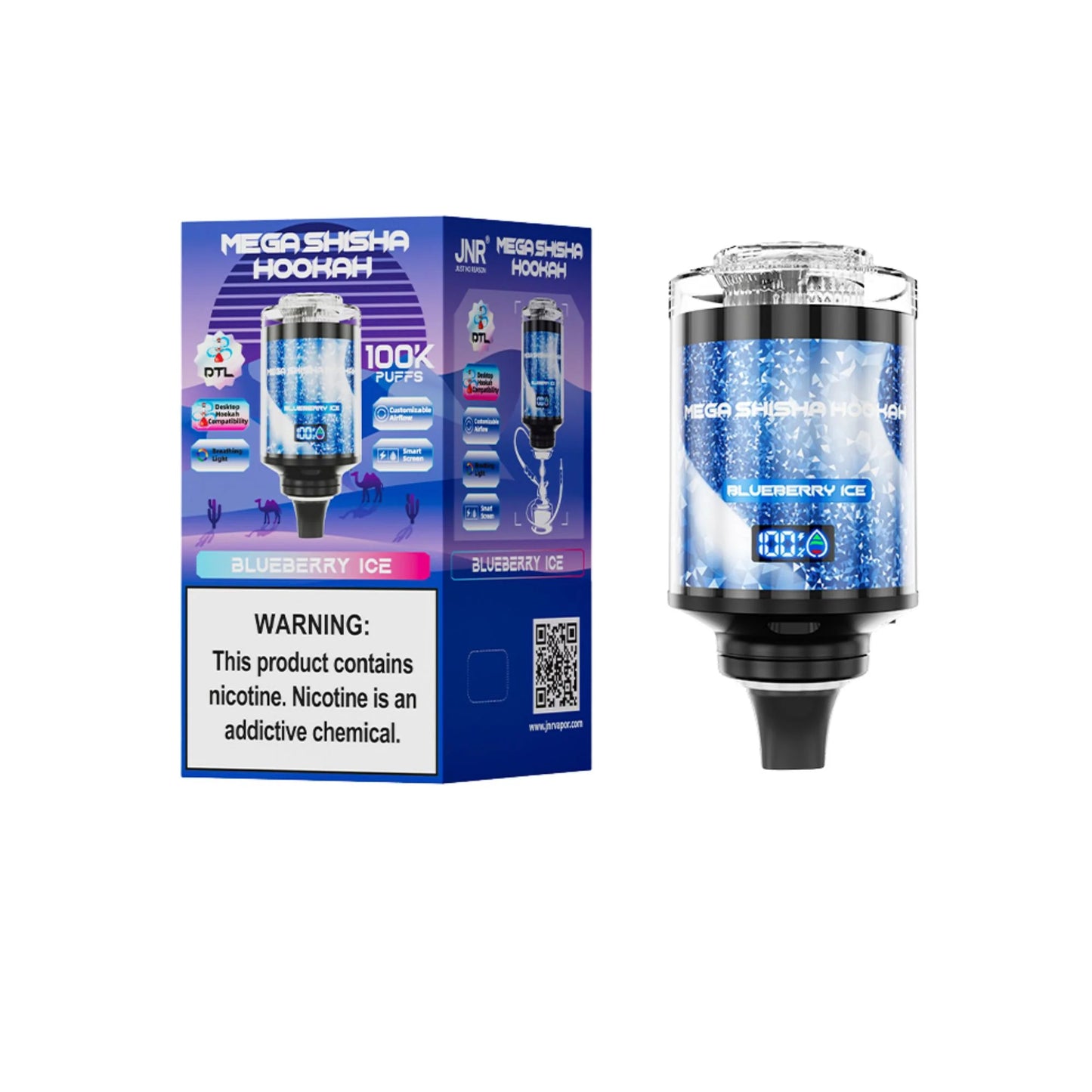 JNR Mega Shisha Hookah 100K Disposable Vape 2% Nicotine Salt 2200mAh 60ML 11 Flavors