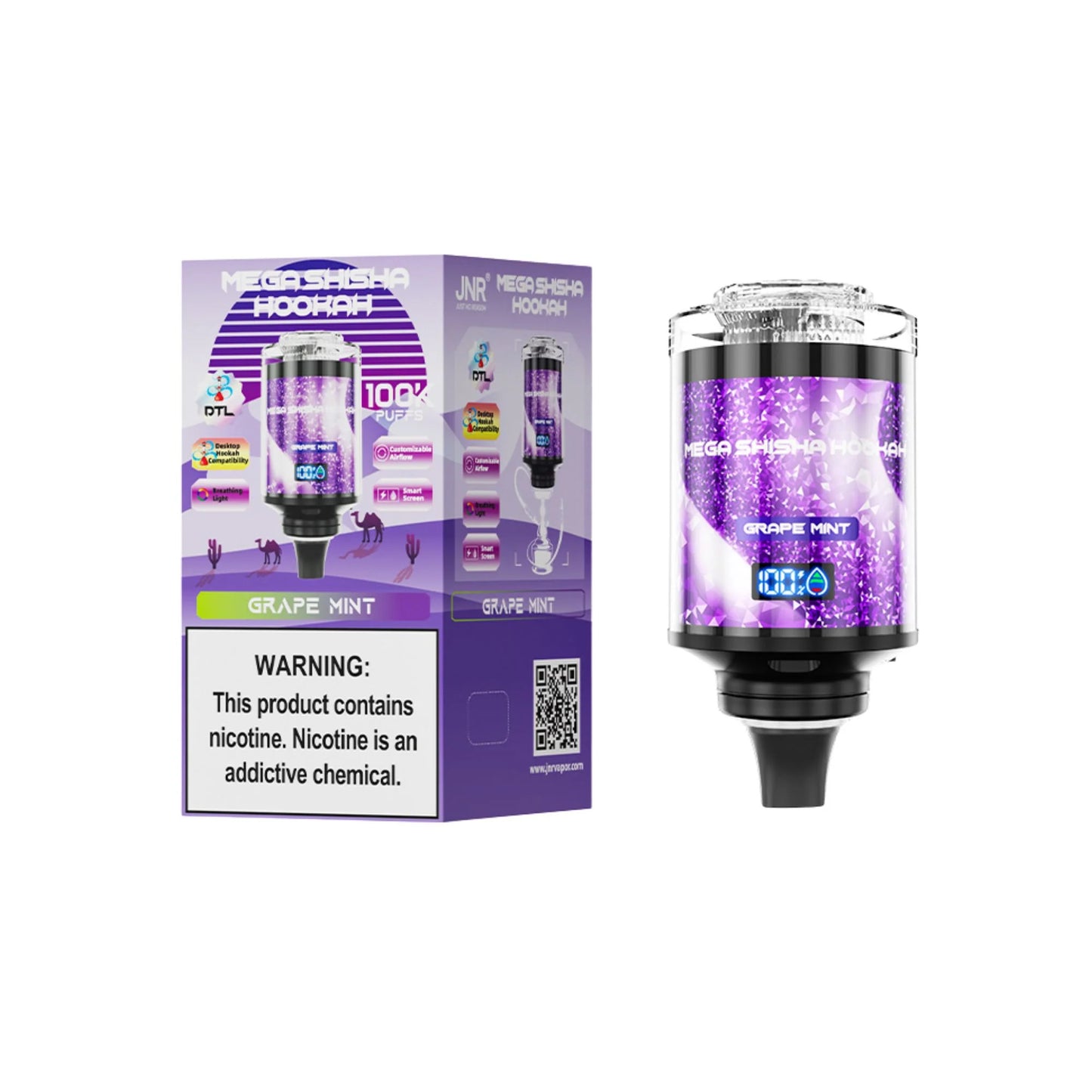 JNR Mega Shisha Hookah 100K Disposable Vape 2% Nicotine Salt 2200mAh 60ML 11 Flavors