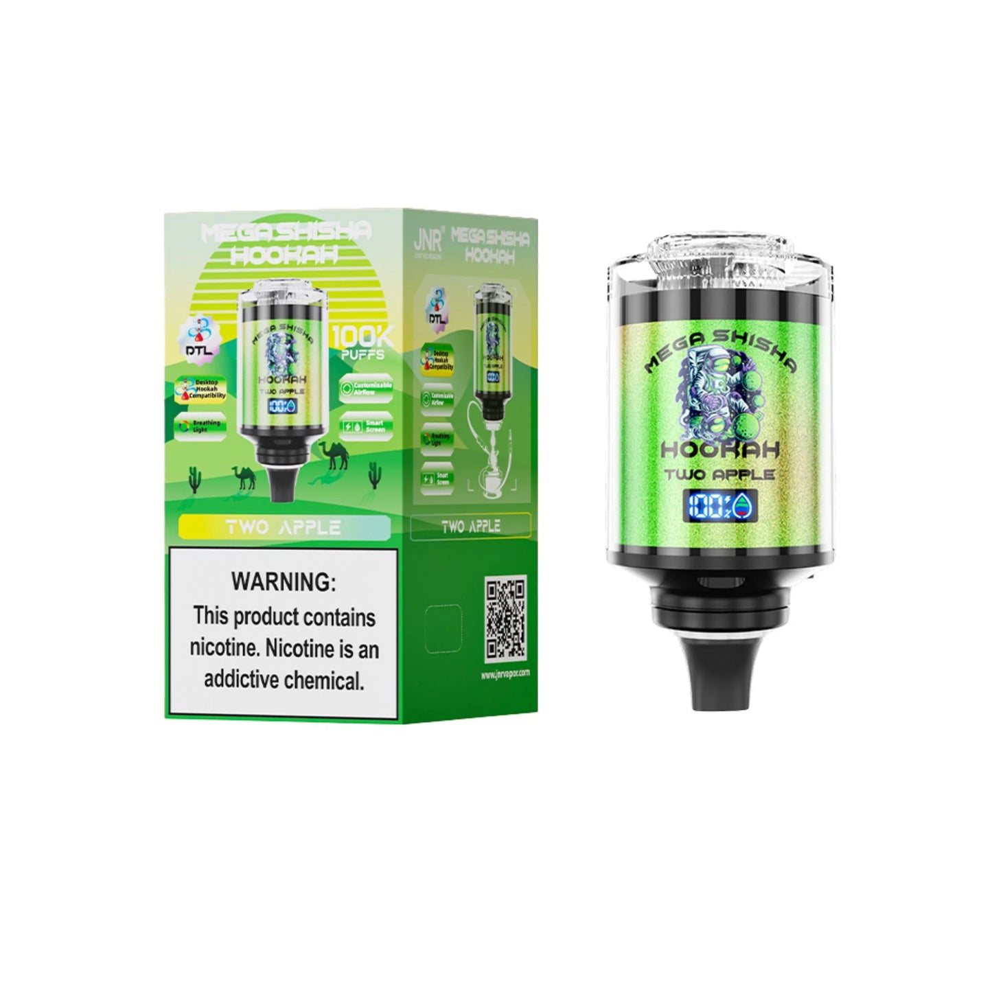 JNR Mega Shisha Hookah 100K Disposable Vape 2% Nicotine Salt 2200mAh 60ML 11 Flavors