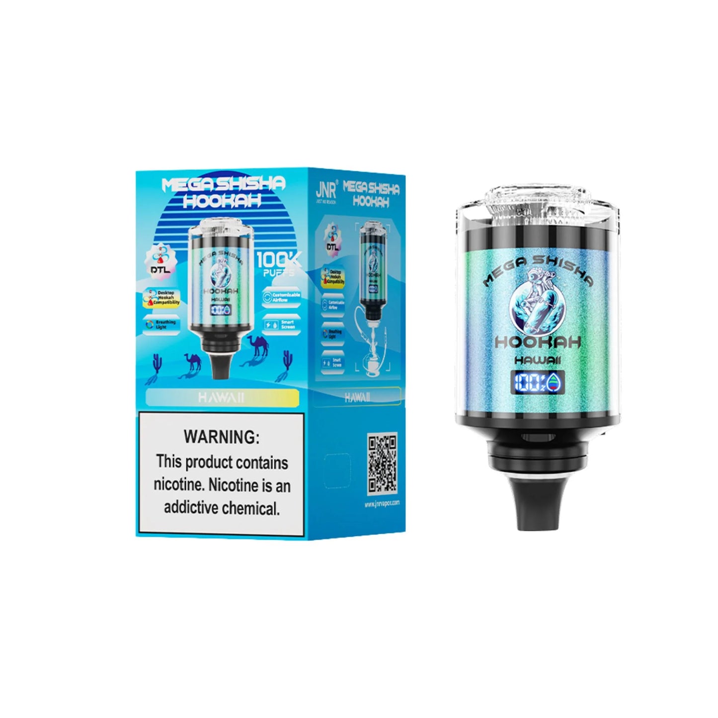 JNR Mega Shisha Hookah 100K Disposable Vape 2% Nicotine Salt 2200mAh 60ML 11 Flavors