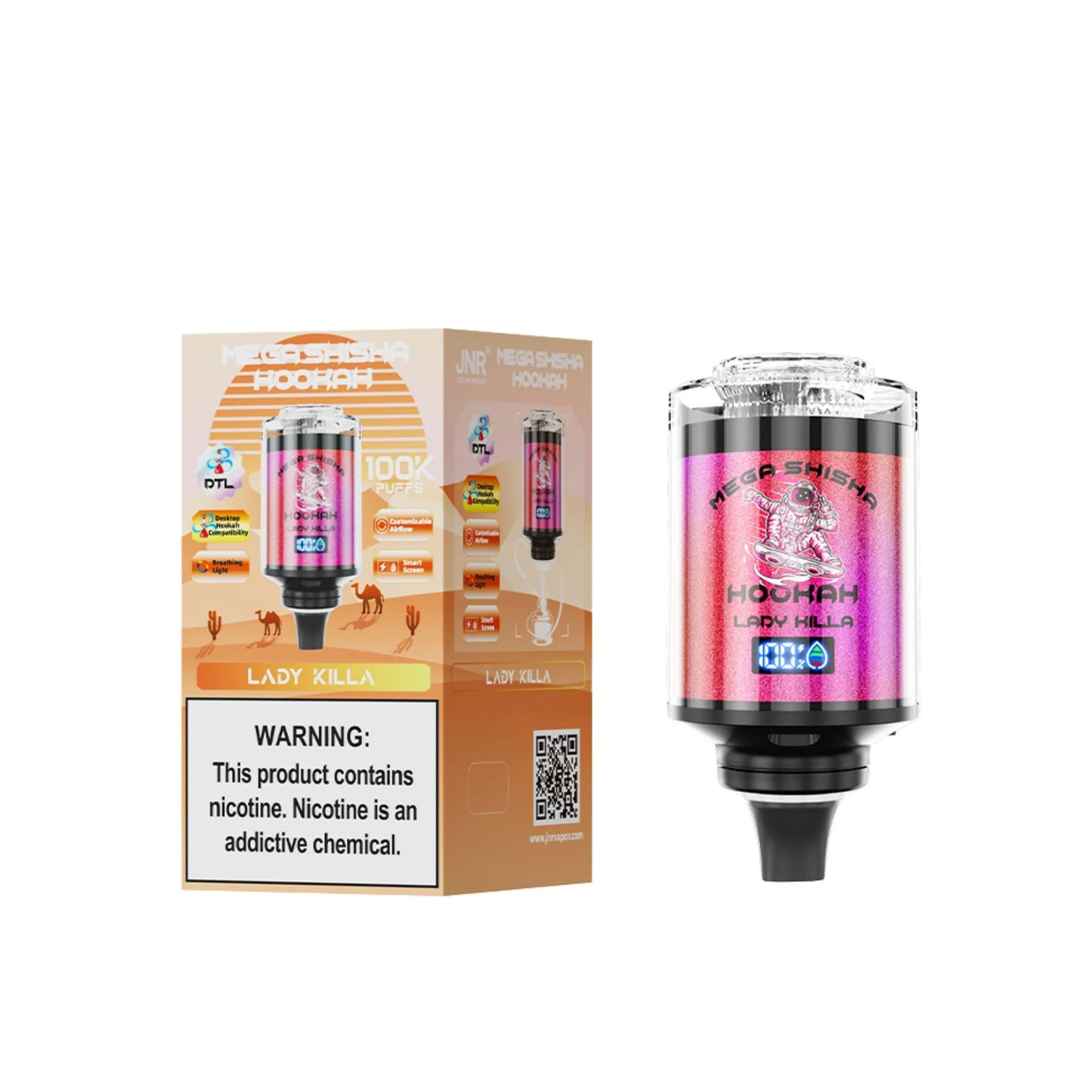 JNR Mega Shisha Hookah 100K Disposable Vape 2% Nicotine Salt 2200mAh 60ML 11 Flavors