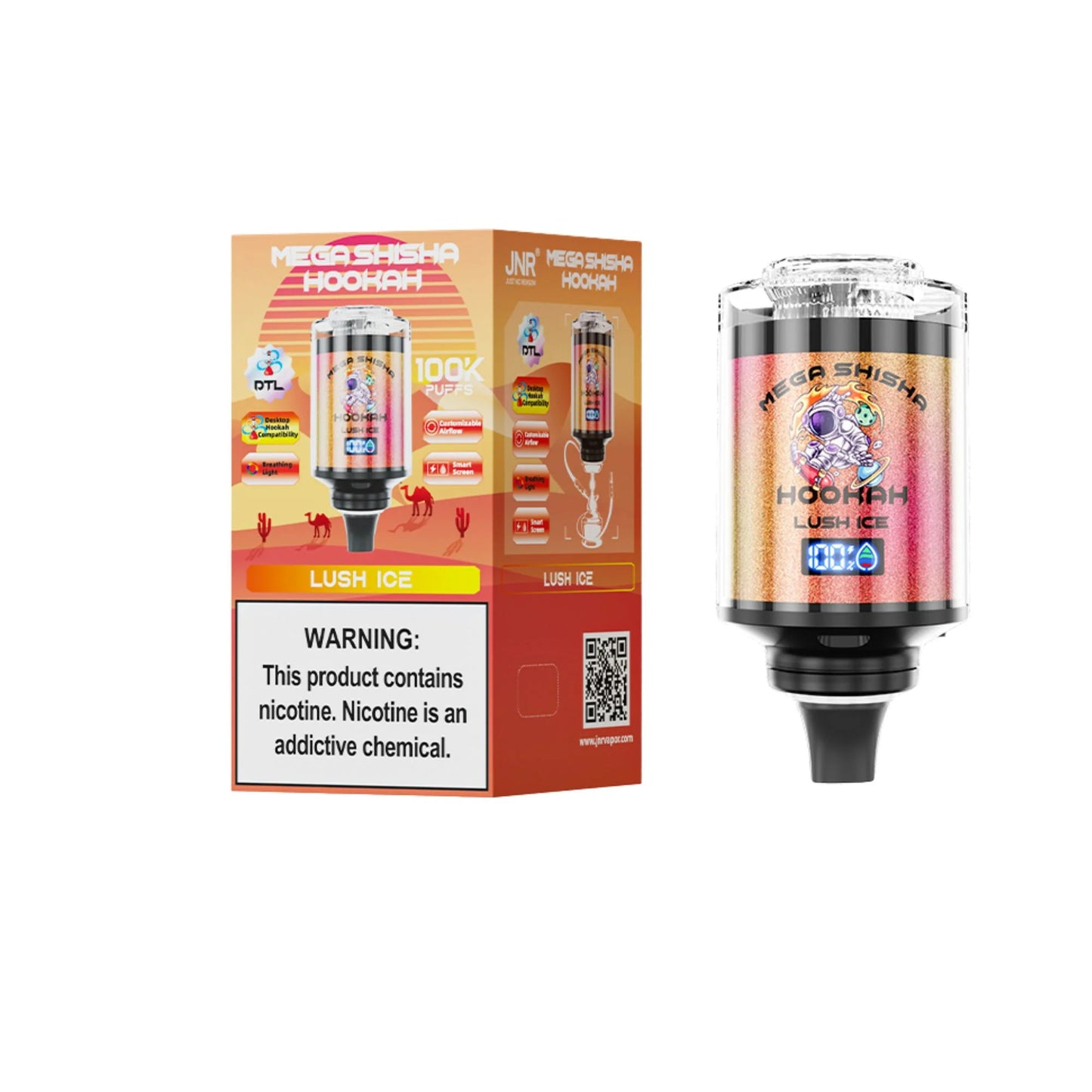 JNR Mega Shisha Hookah 100K Disposable Vape 2% Nicotine Salt 2200mAh 60ML 11 Flavors